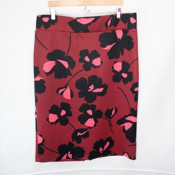 Eloquii Floral Scuba Pencil Skirt Womens 20 Red Stretch Casual Straight SS03X - Picture 1 of 5